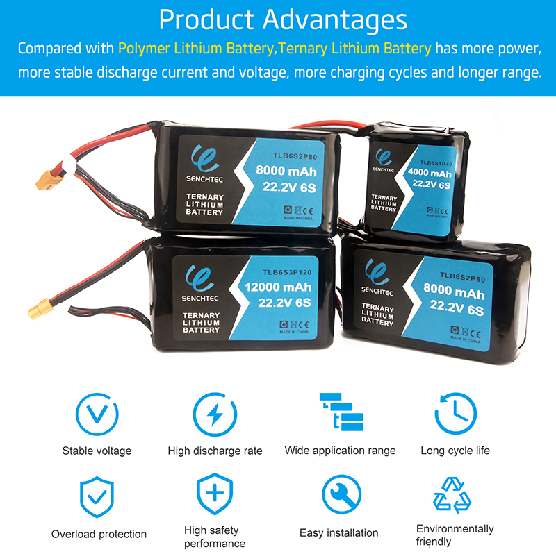 Senchtec 4000 MAh Trinary Battery Lithium Pack 22,2V 6S Ισχυρό, επαναφορτιζόμενο πακέτο μπαταριών μεγάλης εμβέλειας Πολυκόπτερο Quadcopter Uav Drone Fpv Battery